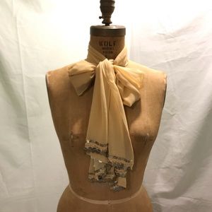 NWT Viviana Uchitel Beige scarf 68”x18” gold shawl